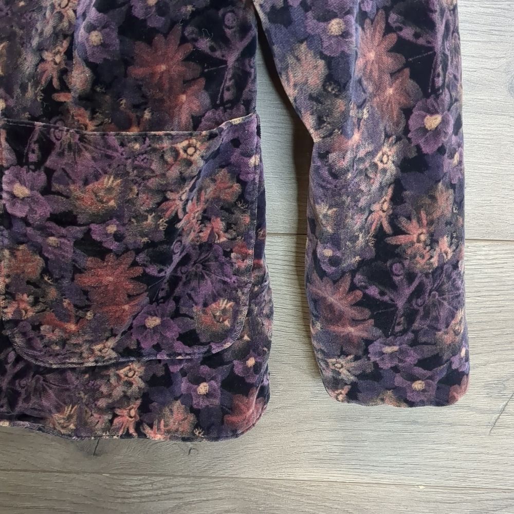 Vintage 1970s Floral Velour Blazer Jacket Womens Size Large - Picture 4 of 7
